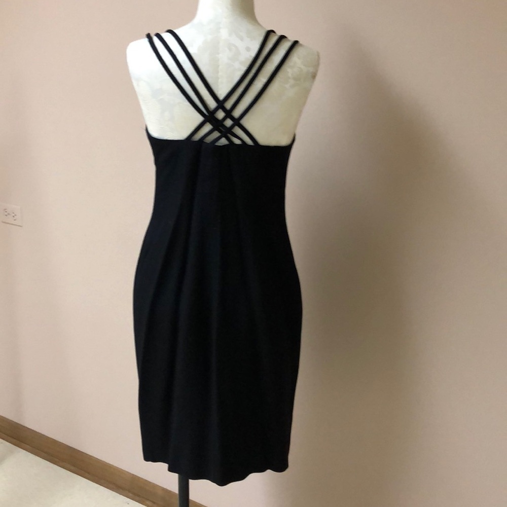 Black crisscross back gold button down front dress